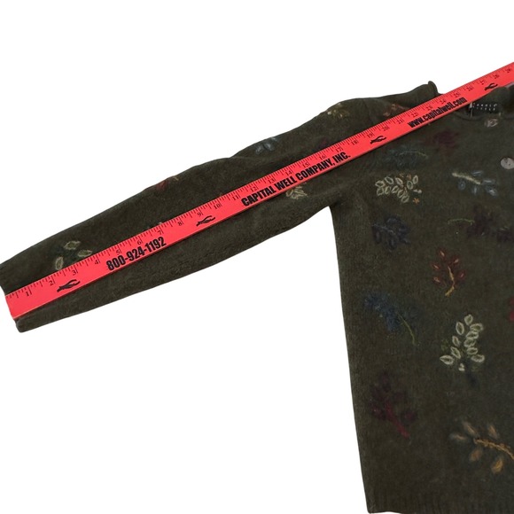 Carole Little Vintage 100% Wool Cardigan Gray/Green Embroidered Leaf Size M - Picture 4 of 9